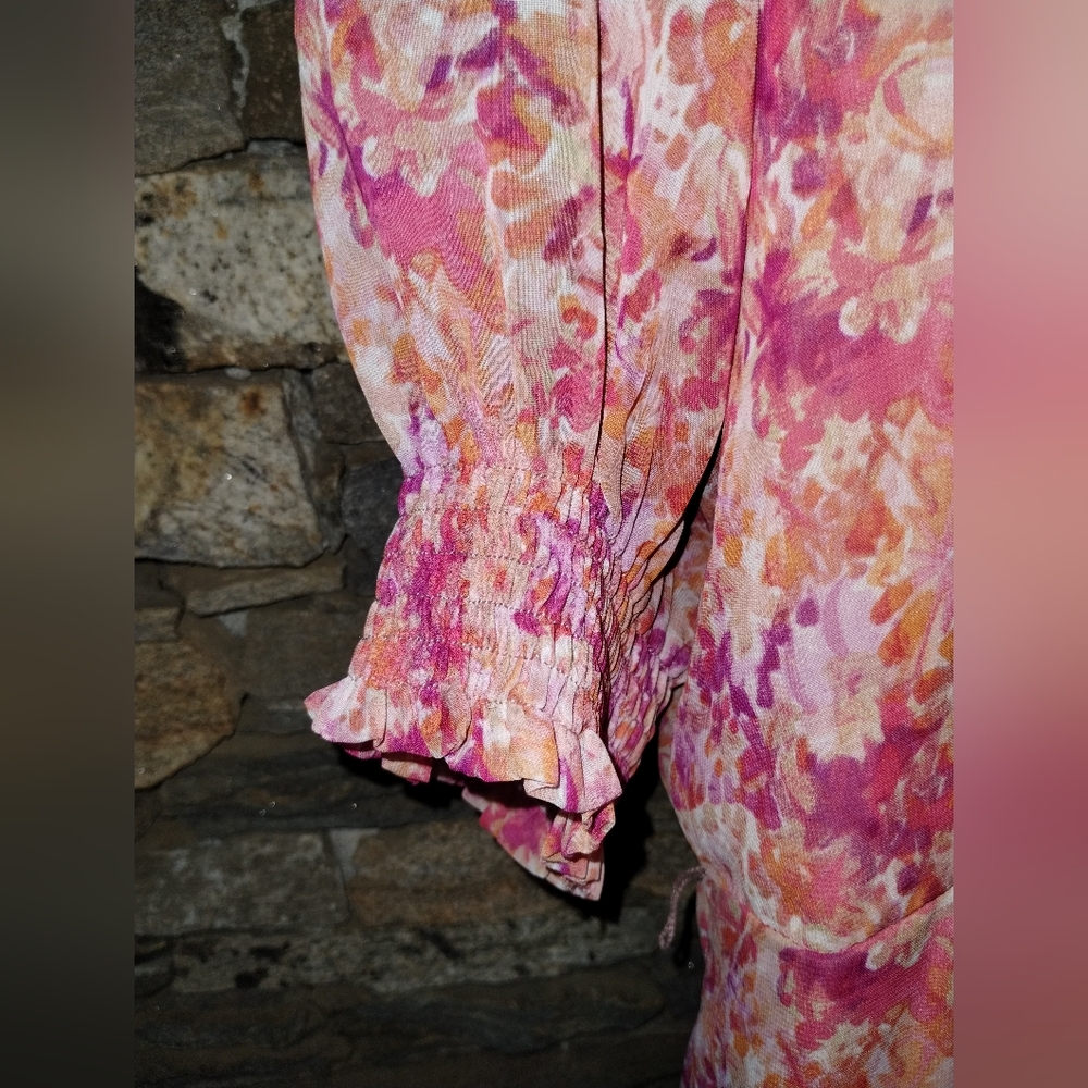 Maison Tara NWOT pink orange chiffon floral dress size 12, lined - Picture 6 of 10